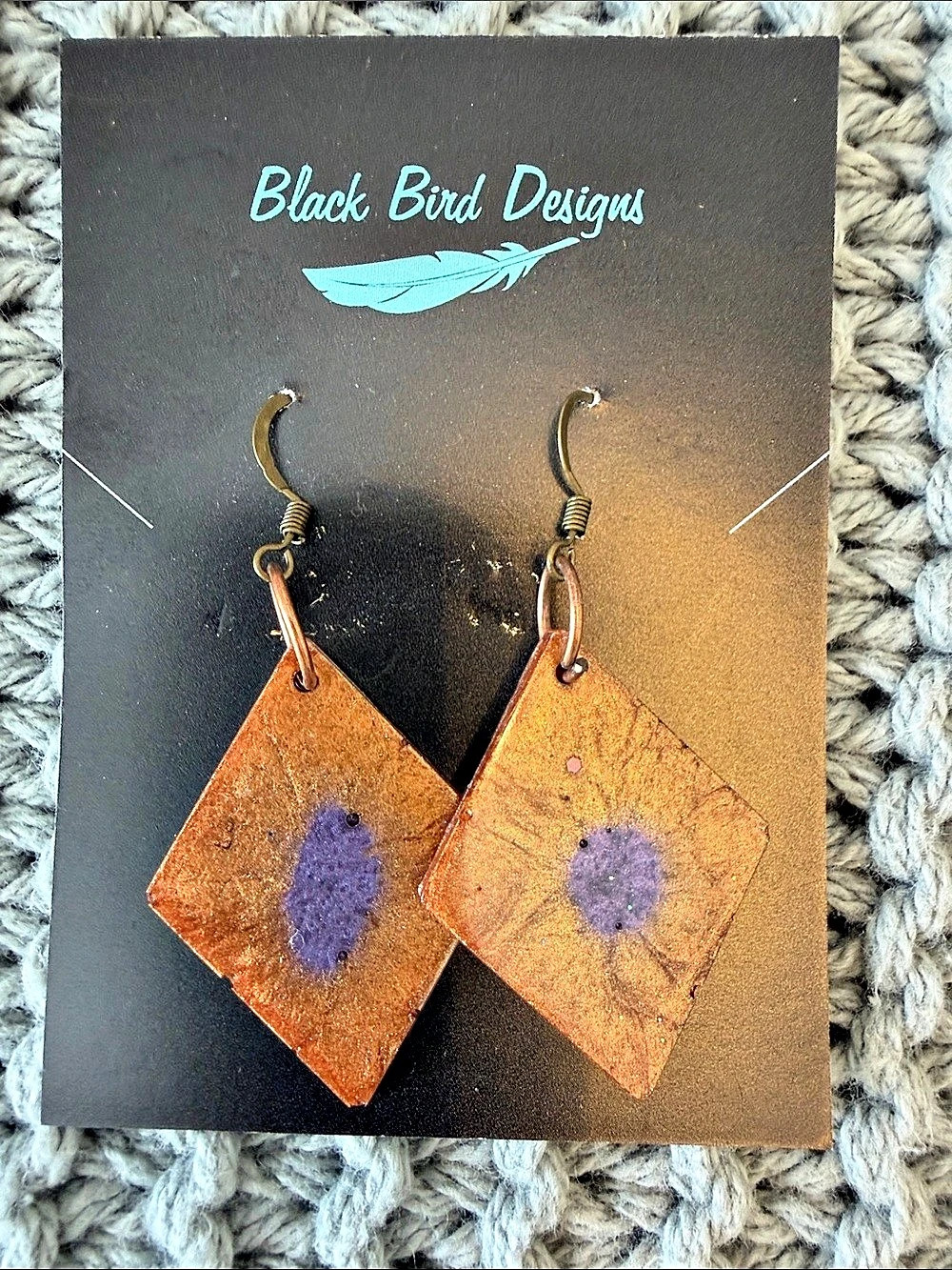 Black Bird Designs Geometric Dangle Earrings Brown & Purple